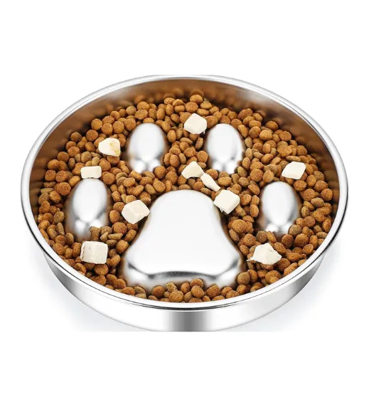 PawsPik Stainless Steel Ridged Slow Feeder Dog Bowl
